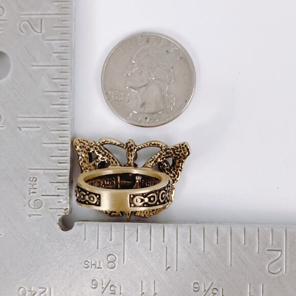 Signed Heidi Daus Pink Swarovski Crystal Butterfly Gold Tone Ring Size 6.75 VTG - Picture 10 of 12